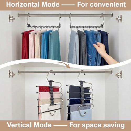 4 Pack Space Saving Jeans Hangers with Clips - Heavy Duty Stainless Steel for Closet, Black, Variation 4