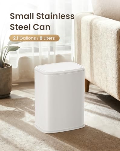 Cesun White Small Bathroom Trash Can with Swing Lid, 2.1 Gallons