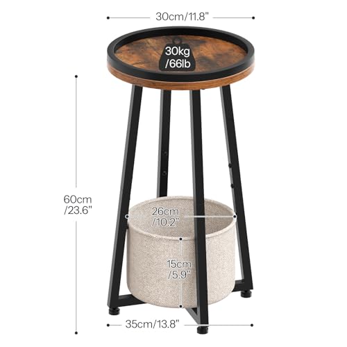 Rustic Brown Small Round Side Table with 2-Tier Design - Compact Sofa End Table