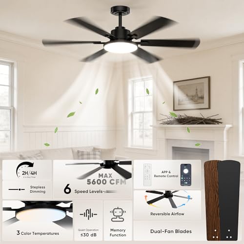 Black 52-Inch Ceiling Fan with Light and Remote Control - Downrod Mount