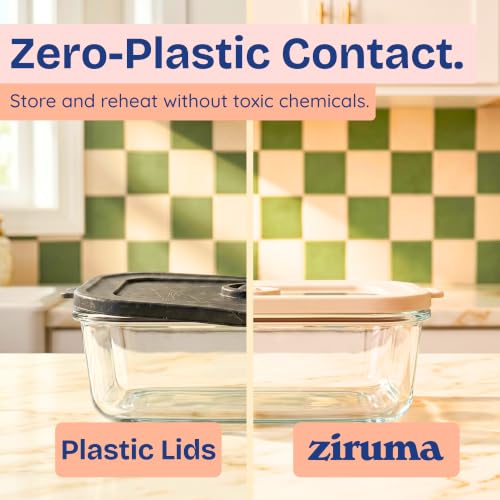Non-Toxic Glass Food Containers with Lids - 35 Oz, Beige, 4-Pack