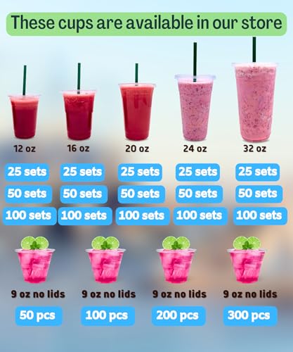 100 Sets 32 oz Clear Plastic Cups with Lids and Straws - Disposable Cold Drink Cups