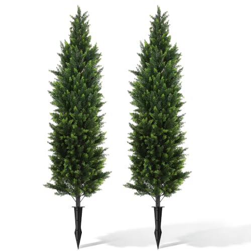 5ft Artificial Cedar Topiary Trees Set of 2 with Ground Spikes - Convivuala