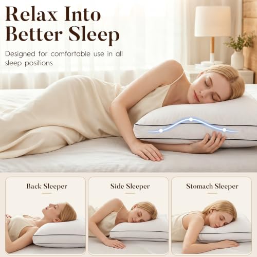 ELNIDO QUEEN King Size Goose Feather Down Fiber Pillow Set of 2 – Luxury Hotel Collection, Soft & Fluffy Support for Side & Back Sleepers 20x36 in
