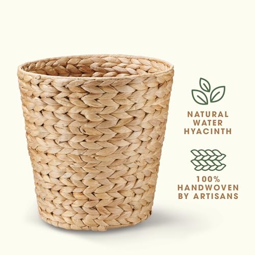 Natural Water Hyacinth Wicker Trash Can 3 Gallons - Decorative Waste Basket