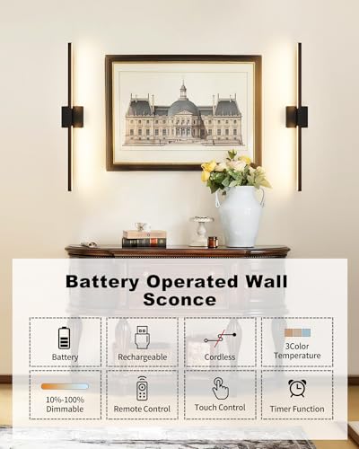 Black 32 Inch Battery Operated Wall Sconces with Remote Control - 2 Pack