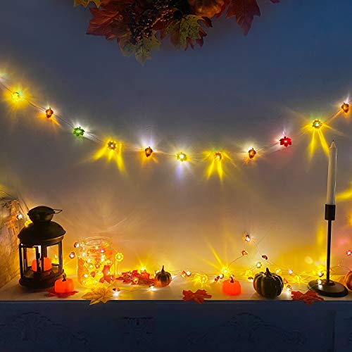 TURNMEON Thanksgiving Decorations 30LED/10Ft 3D Pumpkin Lights Thanksgiving Decor for Home, 3 in 1 Battery Powered Fall Lights Pumpkin Decor, Fall Garland Autumn Indoor Outdoor Halloween Christmas
