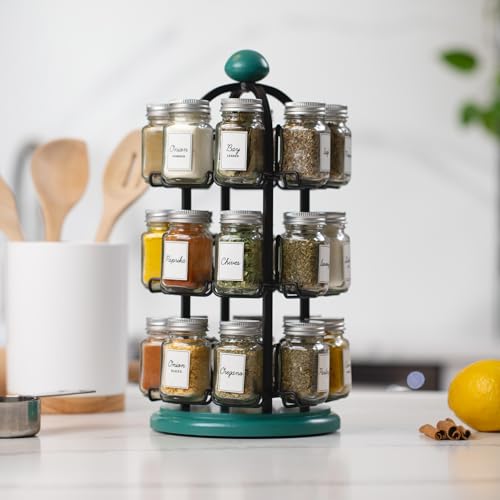 Revolving Spice Rack with 24 Glass Jars & Free 5-Year Refill Program
