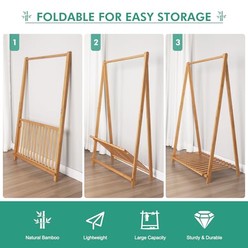 Jotsport 1 Tier Kids Clothing Rack - Foldable Child Garment Organizer for 3-6 Years