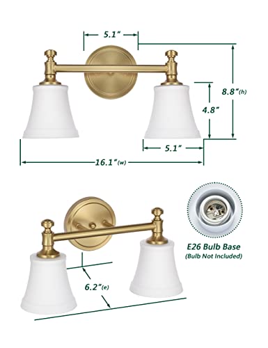 Aged Brass 2-Light Bathroom Vanity Wall Sconce with Opal Glass Shade - Traditional Hanaloa Fixture