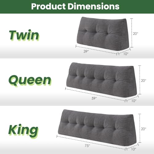 Twin Headboard Pillow Dark Grey Triangle Bed Wedge for Backrest & Reading