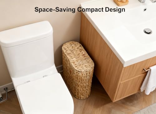 Coeusy Natural Wicker Trash Can with Lid, 3 Gallon Small Bathroom Waste Bin