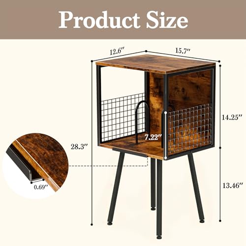 Faesun Rustic Vinyl Record Player Stand with Storage, 15.7''W x 12.6''D x 28.3''H, Display Slot, Holds 100+ LPs