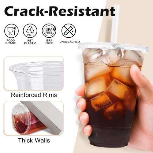 16 oz Plastic Cups with Lids and Straws - 500 Pack Clear Disposable Drinkware