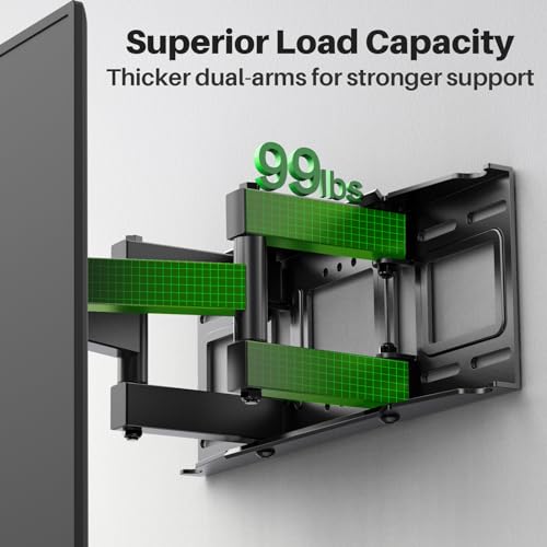Full Motion TV Wall Mount for 32-70 Inch TVs up to 99 lbs - Swivel & Tilt, Dual Arms, VESA 400x400mm, Fits 12/16 Inch Wood Studs - Variation of 32-70 inch, 99 lb