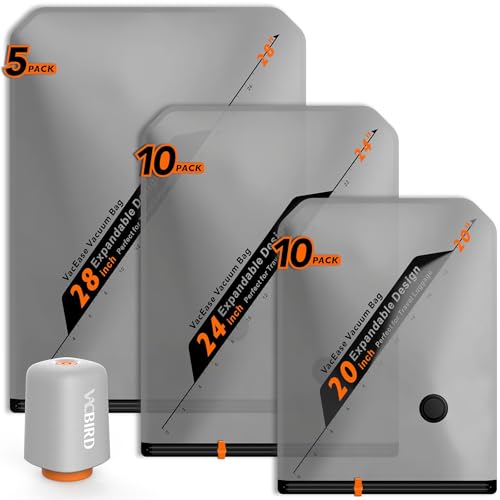 Vacbird 25-Pack Rechargeable Wireless Vacuum Compression Packing Bags Set for Travel & Home Storage