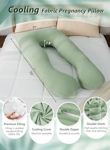 Sage Green 60-Inch U-Shaped Pregnancy Body Pillow for Comfortable Sleep