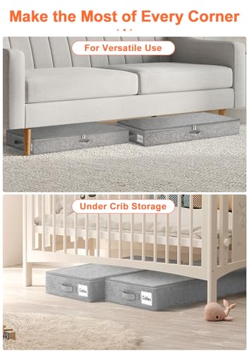Punemi 5 Inch Low Profile Under Bed Storage Bin - Grey 2 Pack