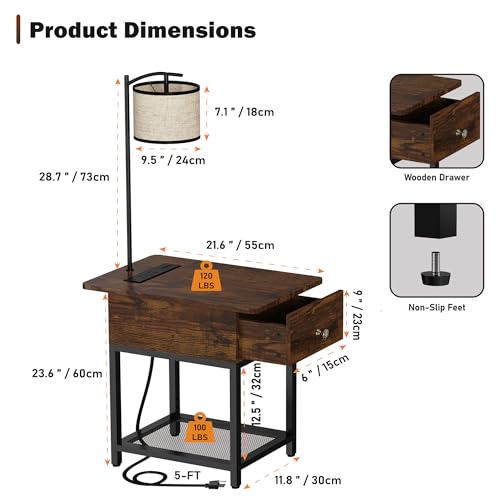 Runjuly Floor Lamp with Table & Charging Station - Rustic Brown, 1 Variation