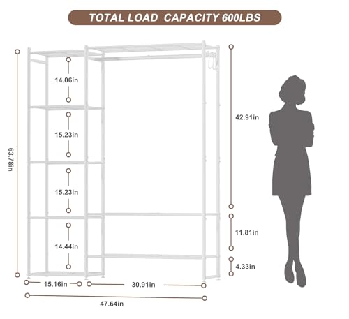 Neprock White Medium Clothing Rack with Shelves & Garment Bar - Portable Closet Organizer