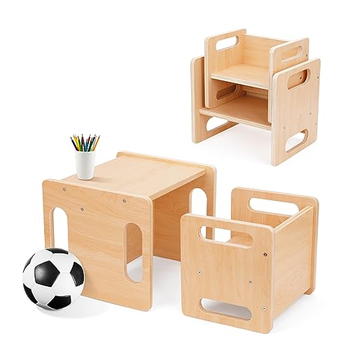 Montessori Wooden Toddler Table and Chair Set - Multipurpose Kids Activity Furniture