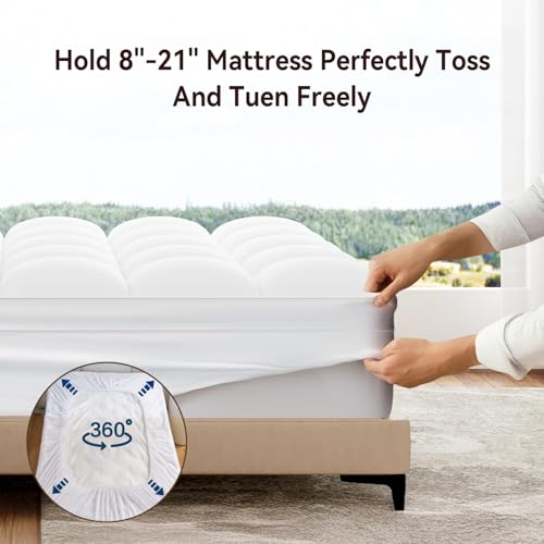 White King Mattress Topper - Thick Plush Pillow Top Mattress Pad for Extra Comfort