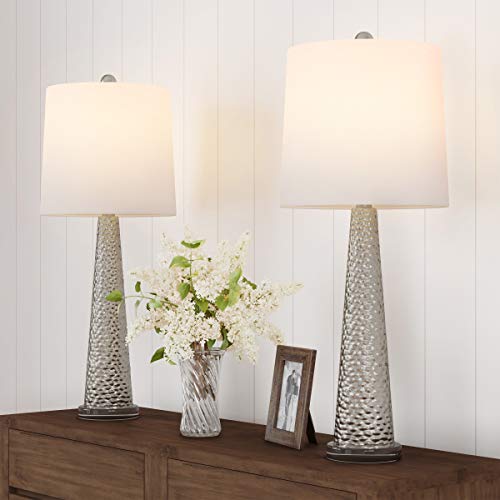 Set of 2 Modern Silver Table Lamps - 12x30.25 Inch Home Decor