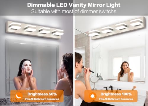 SOLFART 4-Light Brushed Nickel Bathroom Vanity Light Fixture 30 Inch Dimmable LED