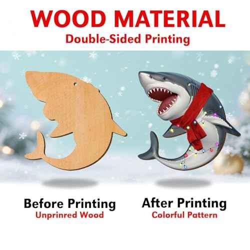 Shark Ornaments for Christmas Tree - Wooden Sea Animal Hanging Ornament - Shark Decor & Lover Gifts