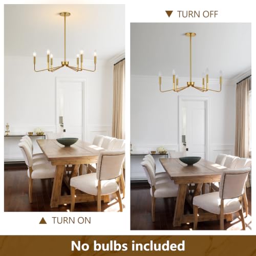 Brushed Gold 6-Light Candle Chandelier - Modern Dining Room Fixture