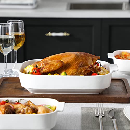 MALACASA Ceramic Casserole Dishes Set of 3,White Baking Dish for