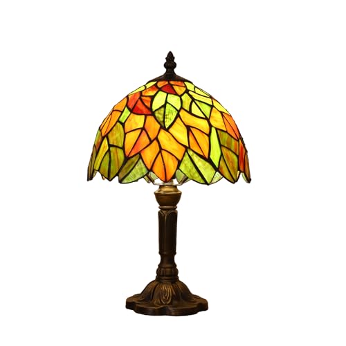 Maple Leaves Tiffany Table Lamp 3-Way Color Temperature Nightstand Light - 9x9x15 Inch