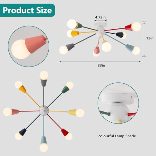 Ymlii Multicolor 8-Light Sputnik Chandelier Kids Ceiling Light - Modern Pendant Fixture