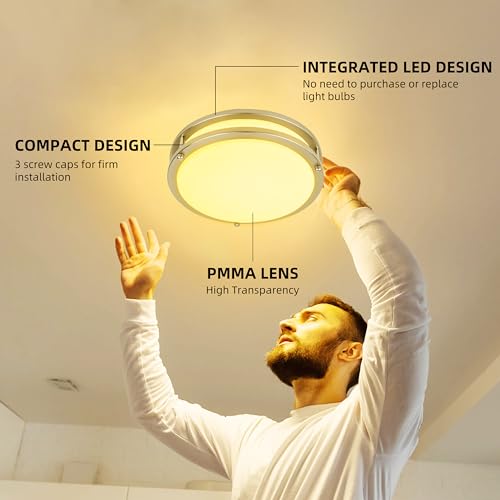Hykolity 13 Inch Brushed Nickel Flush Mount LED Ceiling Light 1300 Lumens, 5CCT