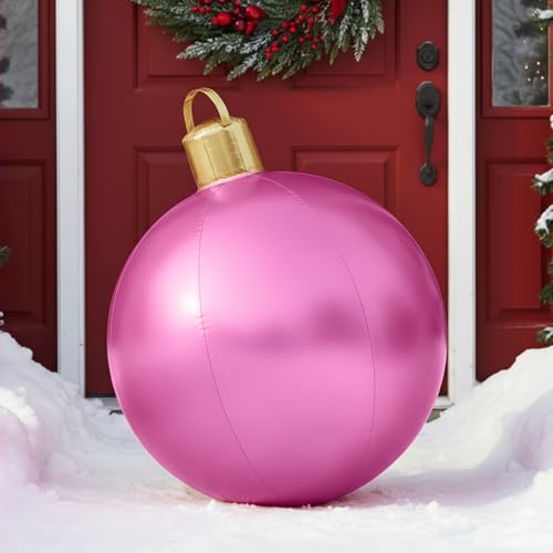 Jetec 17in Christmas Inflatable Ball Ornament - Pink, Glitter Cloth Cover