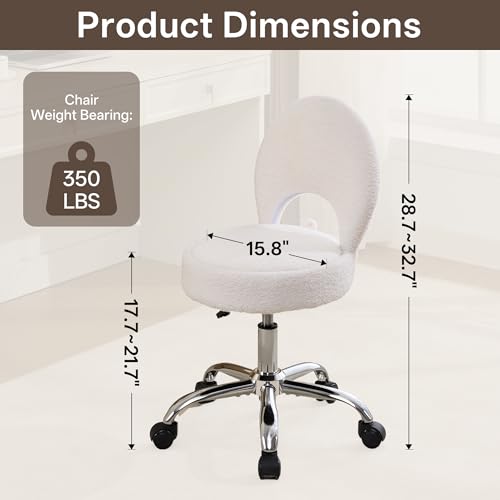 Foldable Vanity Chair with Storage - 15.8-Inch Spacious Seat, White, Adjustable & 360° Swivel