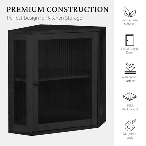 Corner Bread Box - Extra Large 2-Tier Bamboo Storage with Adjustable Shelf - Black