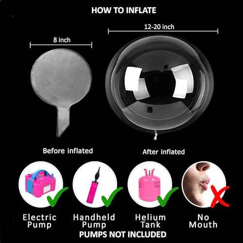 20pc Clear Bobo Balloons for Stuffing With Confetti, 20 inch Bubble Pool Ballons, Stretchable Plastic Balloons for Party, Birthday & Wedding, Boho, Under the Sea Decorations