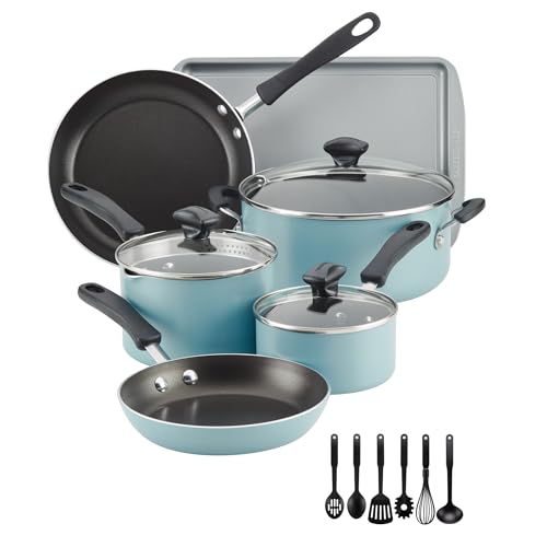 Farberware Cookstart 15-Piece Aluminum DiamondMax Nonstick Cookware Set - Aqua