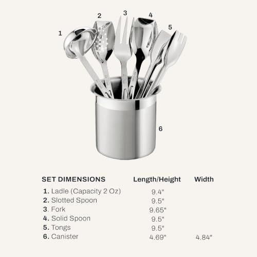 All-Clad Stainless Steel Cook & Serve 6-Piece Kitchen Utensil Set with Caddy - Durable & Dishwasher Safe