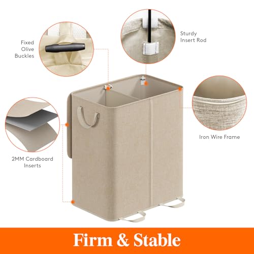 Lifewit Double Laundry Hamper with Lid and Removable Bags - Beige 155L