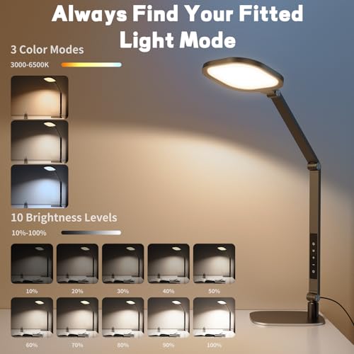 Black LED Desk Lamp for Home Office, 1200LM Zoom Lighting, CRI 97.8 - LitONES