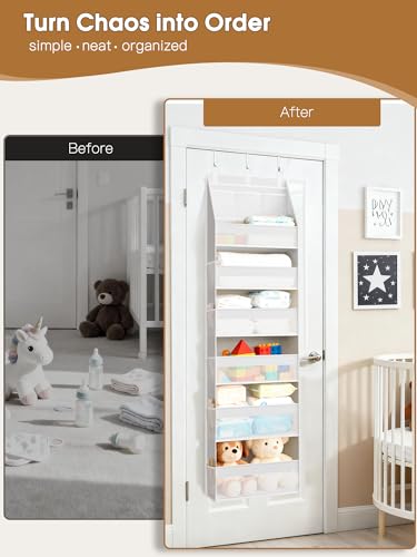 Criusia Over the Door Organizer White 6-Shelf Hanging Storage with Mesh Pockets