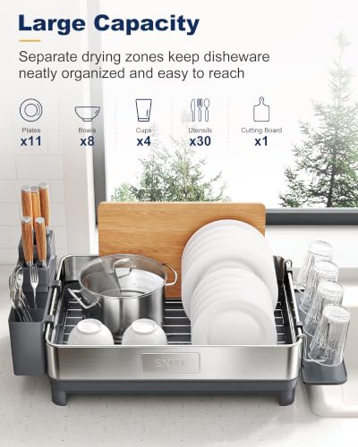 SNTD Grey Stainless Steel Dish Drying Rack for Small Kitchen Counter