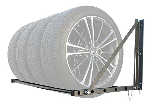 MaxxHaul Adjustable Wall Mount Folding Tire Rack - Grey, Supports 4 Tires