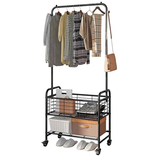 Laundry Cart with Wheels and Hanging Rack - Black, 1 Bag
