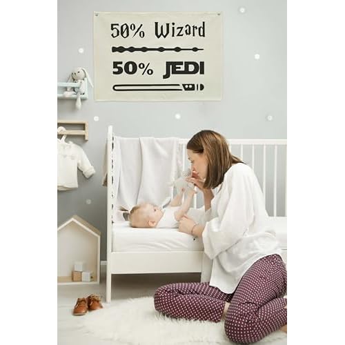 50% Wizard 50% Jedi Boys Nursery Banner Wall Decor-Playroom Baby Room Bedroom Kindergarten Wall Decorations-Baby,Shower Gift for Boys Kids-Rectangular Canvas Flag Banner