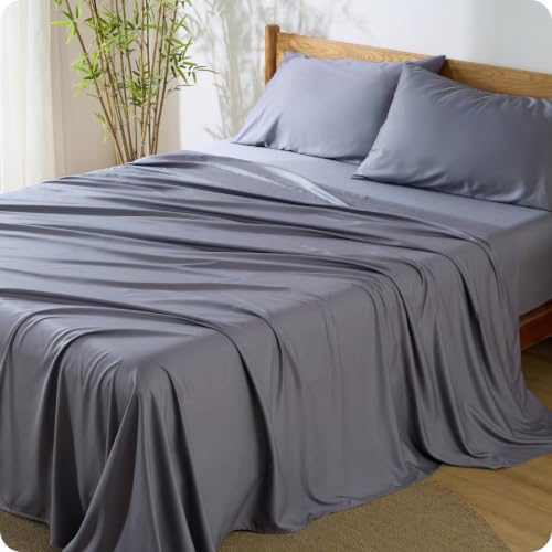 Dark Grey King Size Rayon Derived from Bamboo Sheet Set - Cooling & Silky Soft