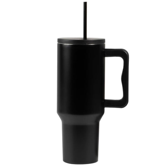 KBOTTLE Modern 40 oz Trek Tumbler with Handle and Straw Lid | Cup Holder Friendly Insulated Stainless Steel Travel Mug (Black)
