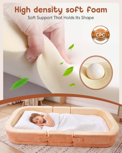 Foldable Toddler Floor Bed with Removable Washable Cover & Dog Design - Portable Kids Cot